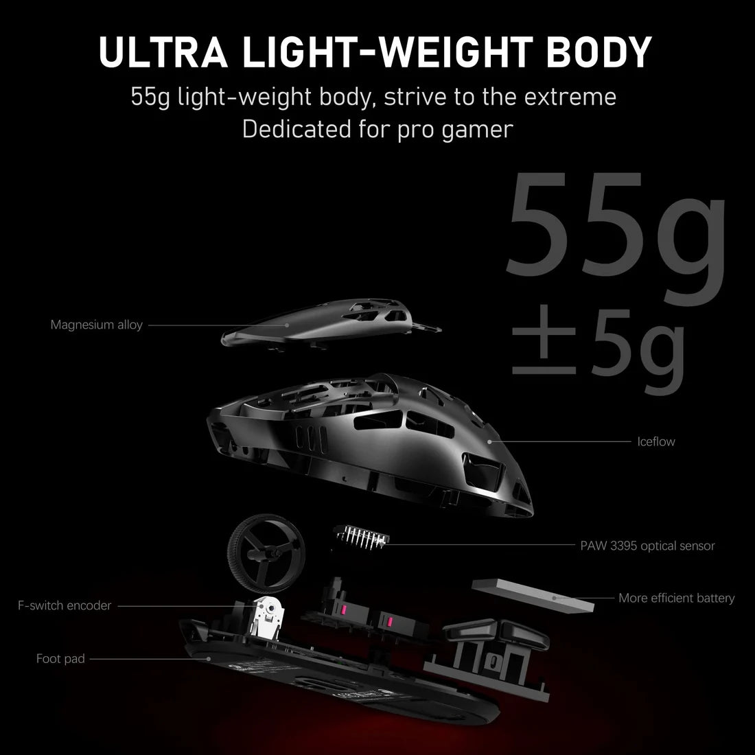 Redragon M997 PRO 1K Prism Pro Wireless Gaming Mouse Ultra-Light 55g 26000 DPI Black