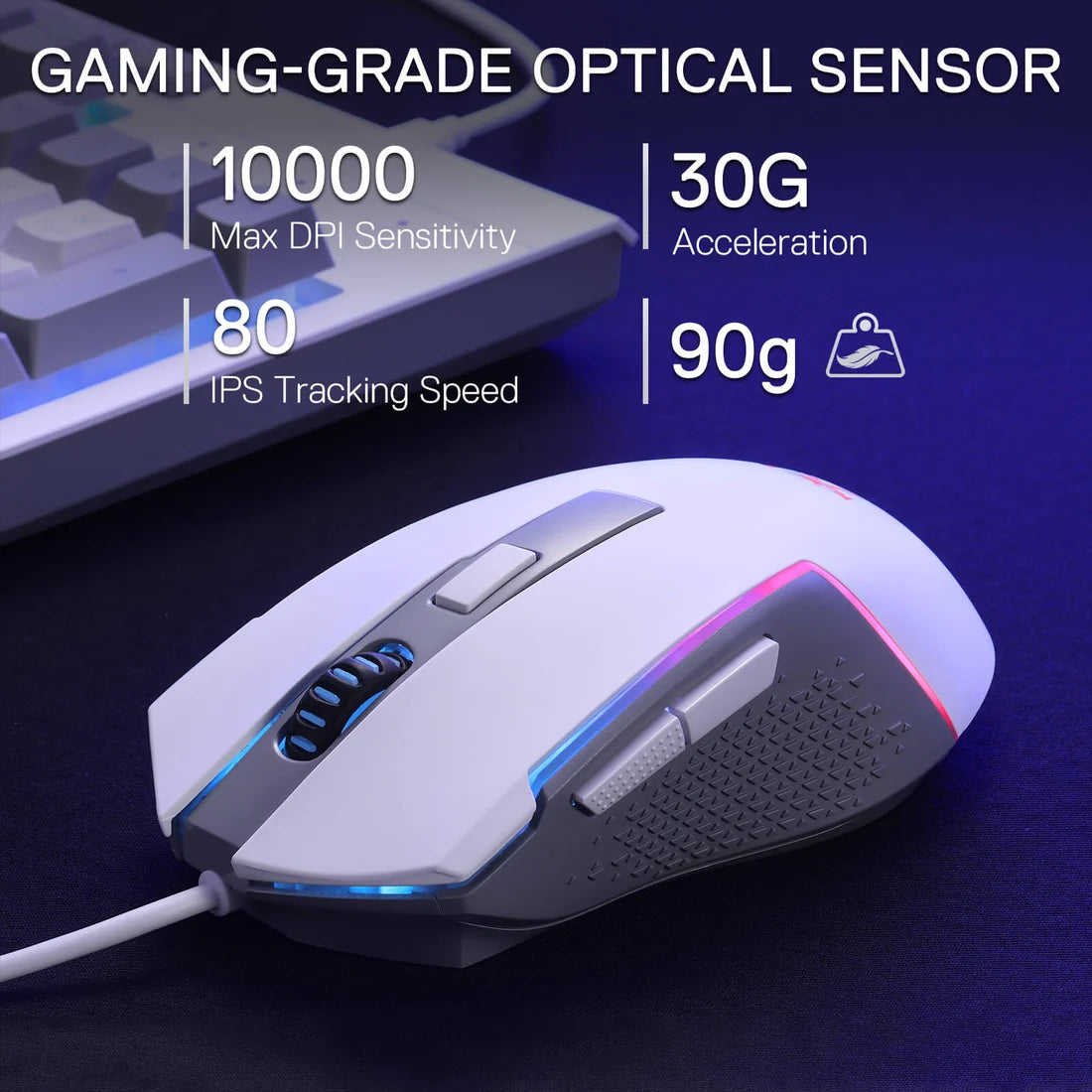 Redragon S151W Gaming Combo Membrane Keyboard and 10000 DPI Mouse White