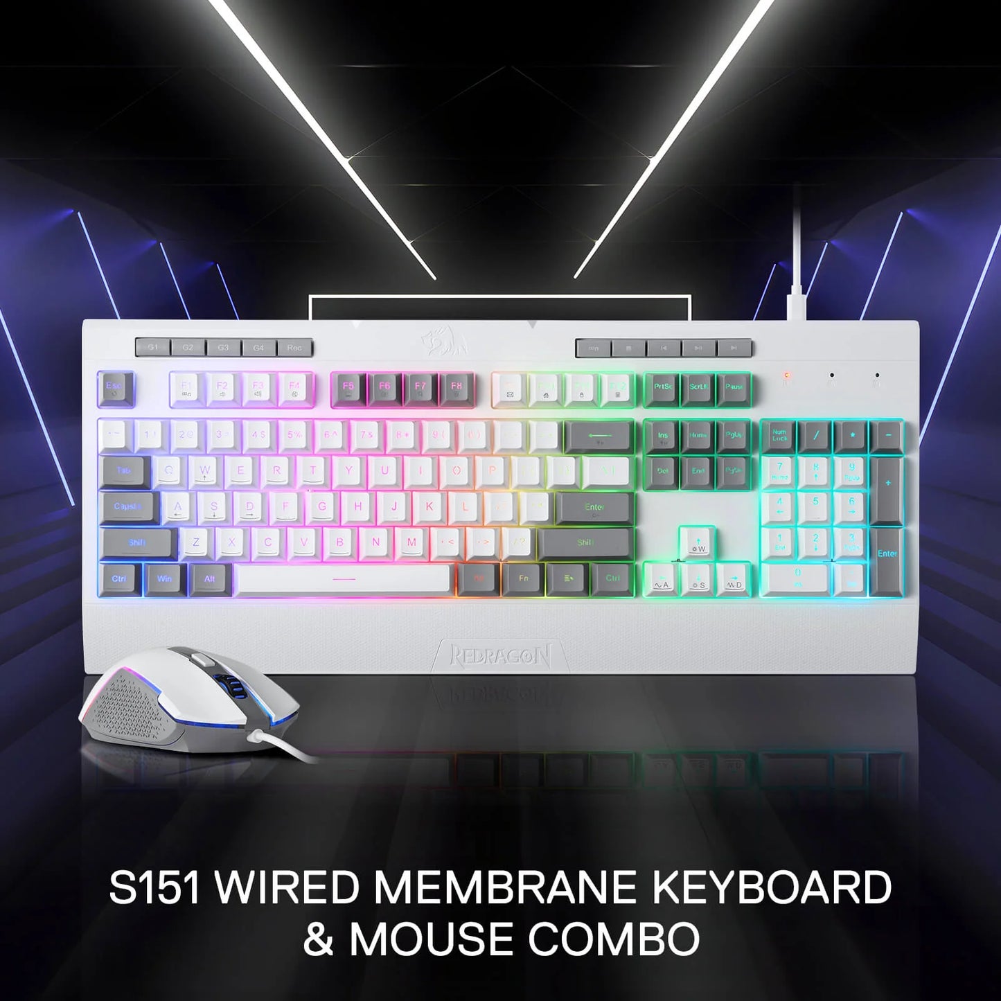 Redragon S151W Gaming Combo Membrane Keyboard and 10000 DPI Mouse White
