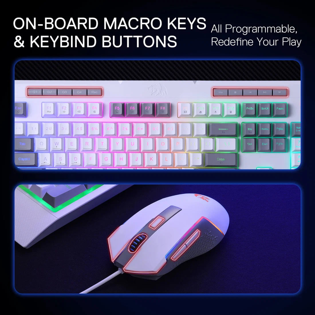 Redragon S151W Gaming Combo Membrane Keyboard and 10000 DPI Mouse White