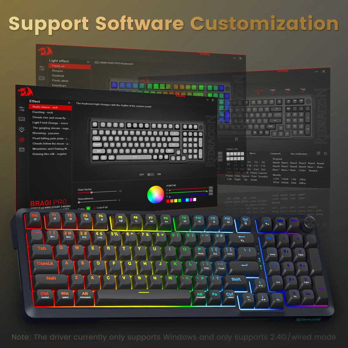 Redragon K688GB PRO BRAGI PRO 98-Key Wireless Mechanical Gaming Keyboard Black