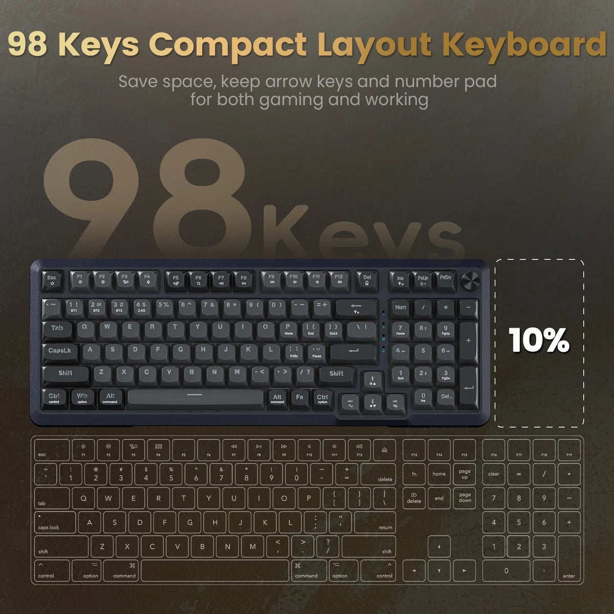 Redragon K688GB PRO BRAGI PRO 98-Key Wireless Mechanical Gaming Keyboard Black