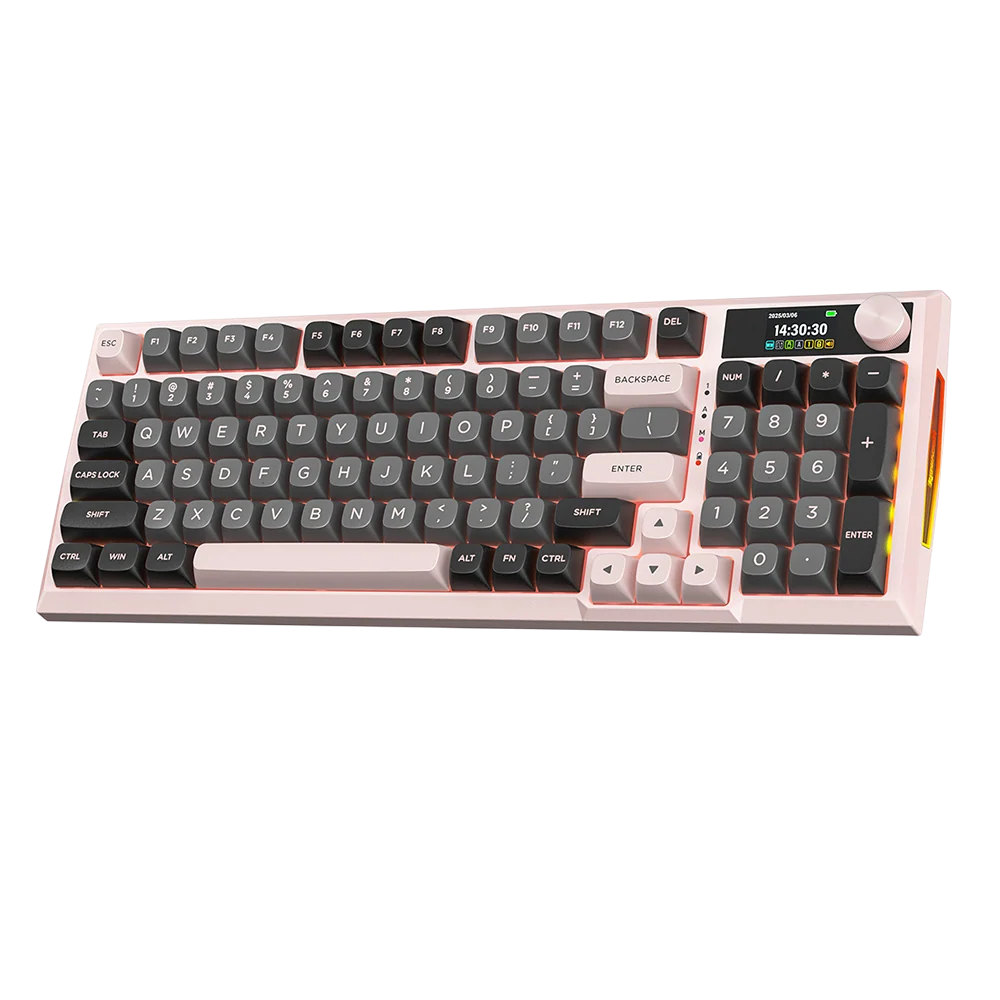 Redragon K725GBP Mechanical Gaming Keyboard LCD Screen with Knob Pink