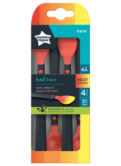 Pack Of 4 Heat Sense Weaning Spoons With Antibacterial Technology And Long Anti-Slip Handles, 4 Months+