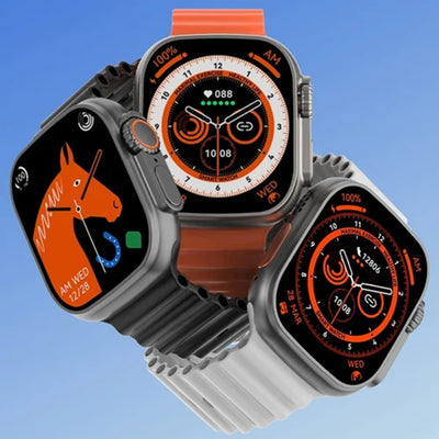 Ultra 8 Smartwatch Series 8 I S8 49mm 1.99 Inch Screen 4 Small Game Dual Straps Ultra8 Smart Watch with Ocean + Silicone Strap Black