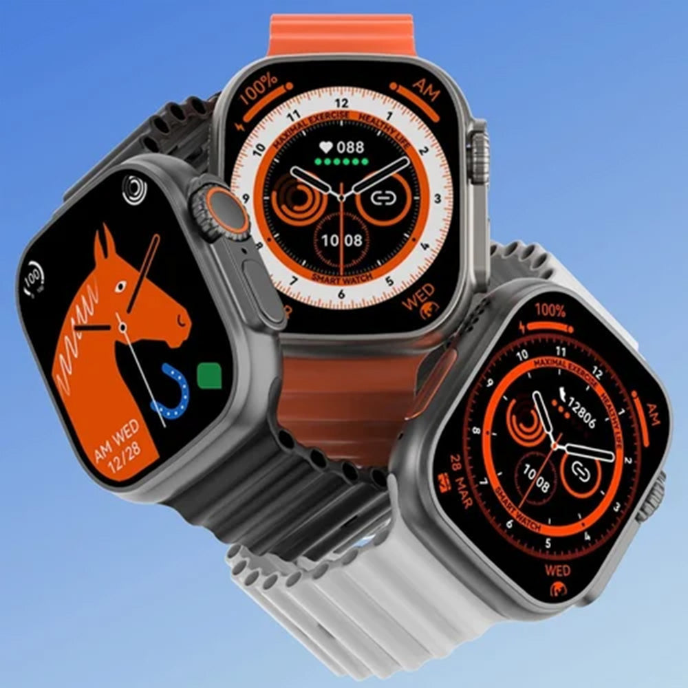 Ultra 8 Smartwatch Series 8 I S8 49mm 1.99 Inch Screen 4 Small Game Dual Straps Ultra8 Smart Watch with Ocean + Silicone Strap Orange