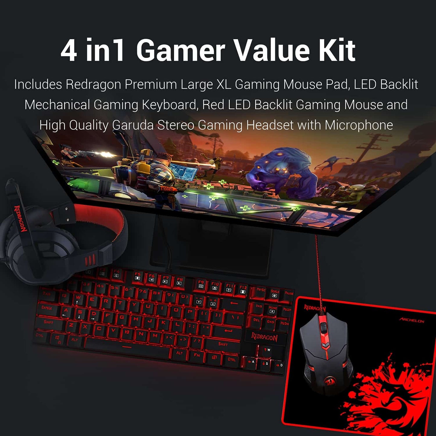 Redragon K552-BB Combo Mechanical Gaming Keyboard and Gaming Headset and Mouse and Mouse Pad