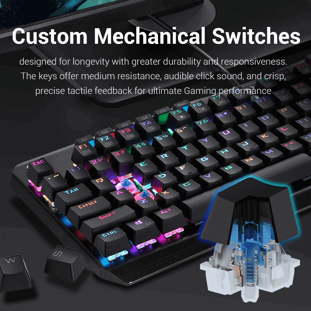 Redragon K555 INDRAH RGB Mechanical Gaming Keyboard, Blue Switches