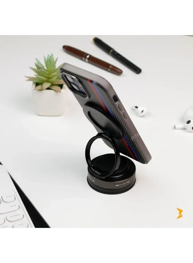 XS-812 Magnetic Suction Cup Phone Holder with Strong Magnetic Mount, 360° Rotation, Foldable Compact Design & Vacuum Suc