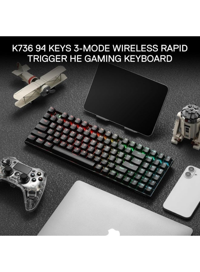 90% Wireless Rapid Trigger Magnetic Gaming Keyboard With 94 Keys Hall Effect Switches 8K Hyper-Polling Adjustable Actuat