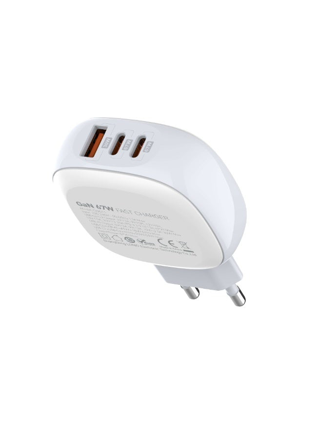 Q3611 Super Fast Charger 67W with 3 Ports (PD + QC 3.0), High Power Output for Smartphones, Tablets & Laptops, Rotatable