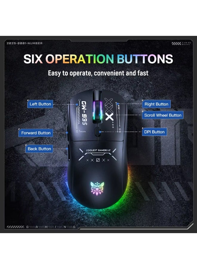 CW935 RGB Tri-Mode Wireless Gaming Mouse with 2.4GHz, Bluetooth and Wired Connectivity, 6-Level Adjustable DPI up to 128