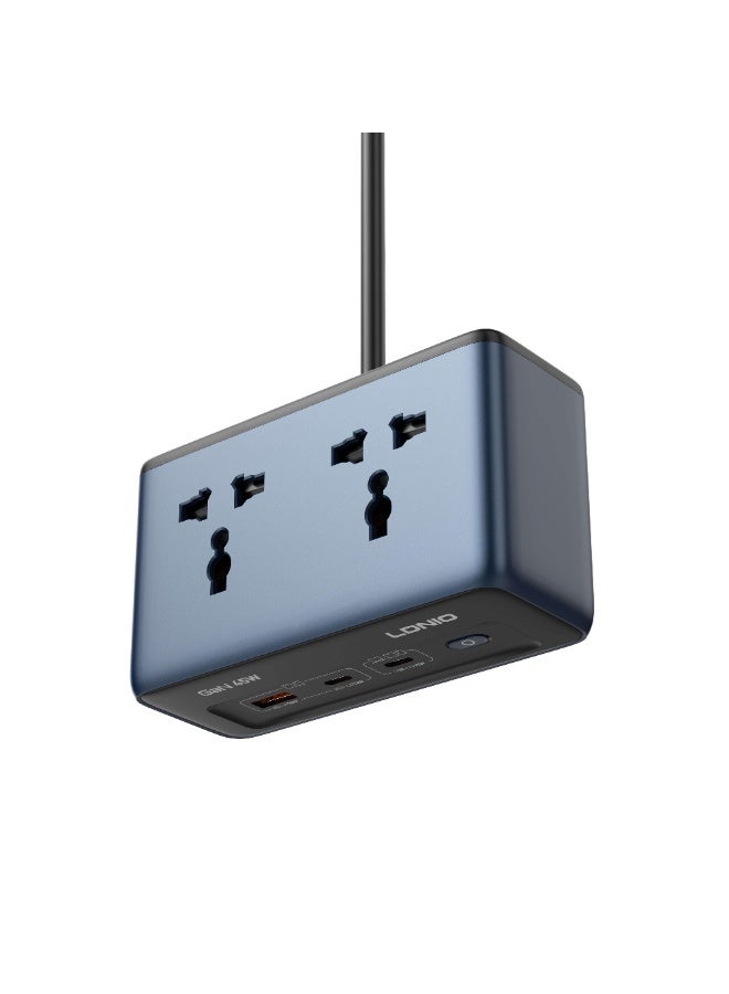 Universal Power Strip with 45W GaN Fast Charging, 2 USB-C and USB-A Charging Ports, 2500W Extension Socket, Desktop Powe