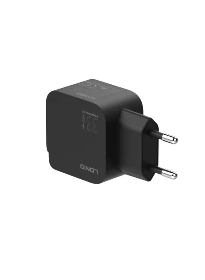 شاحن سفر LDNIO Q2 قوة 33W منفذين PD كابل USB-A أسود