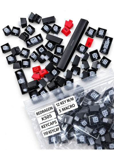 K505 110-Key Keyboard Keycap Set with 5 Macro Keys & 12 Multimedia Keys, Replacement Gaming Keyboard Key Caps for K505 C