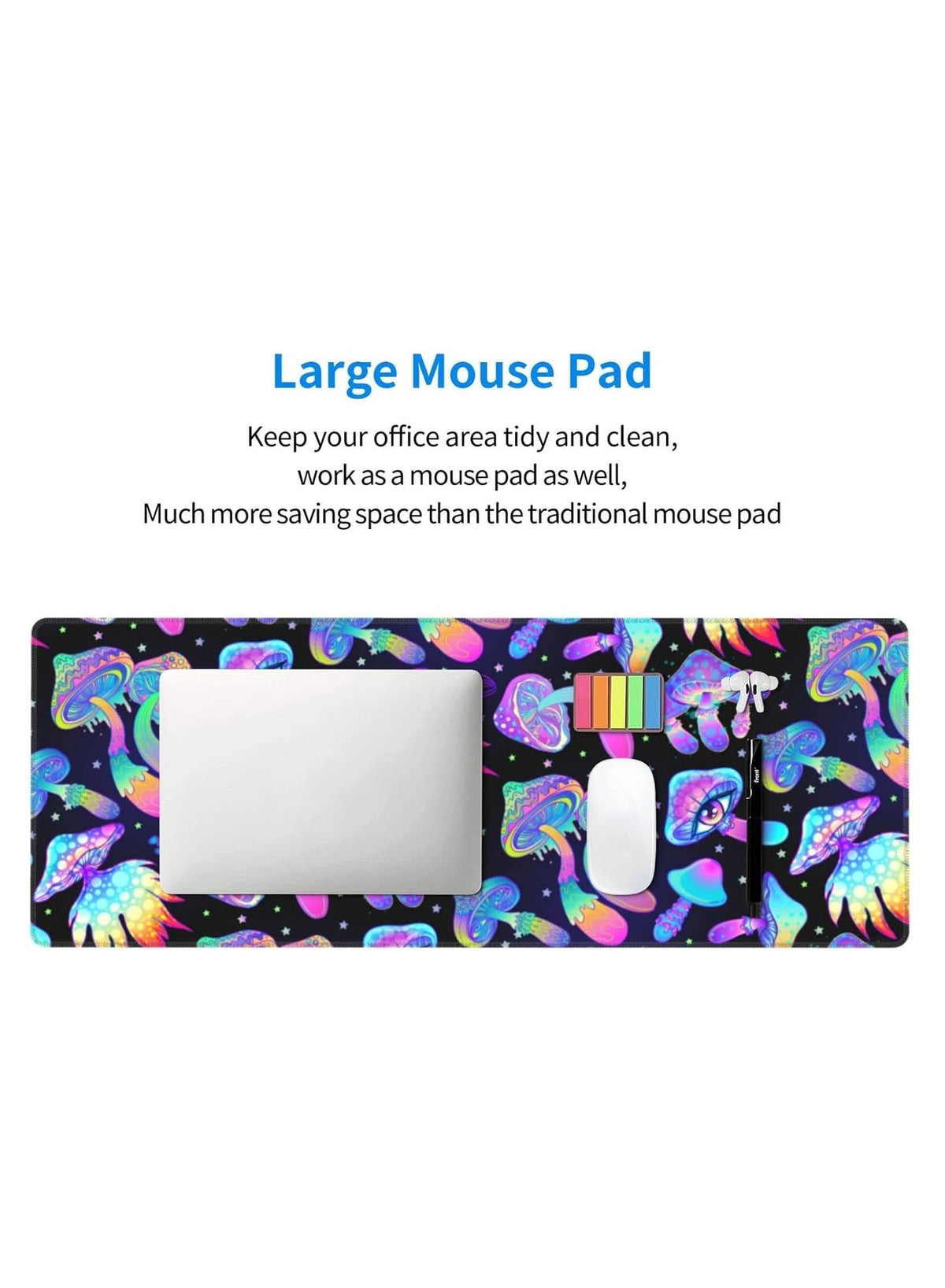 Psychedelic Revel Mushroom Mouse Pad Extended Large Gaming Mousepad XL Big Long Oversized Desk Mat Stitched Edges ( 70x3