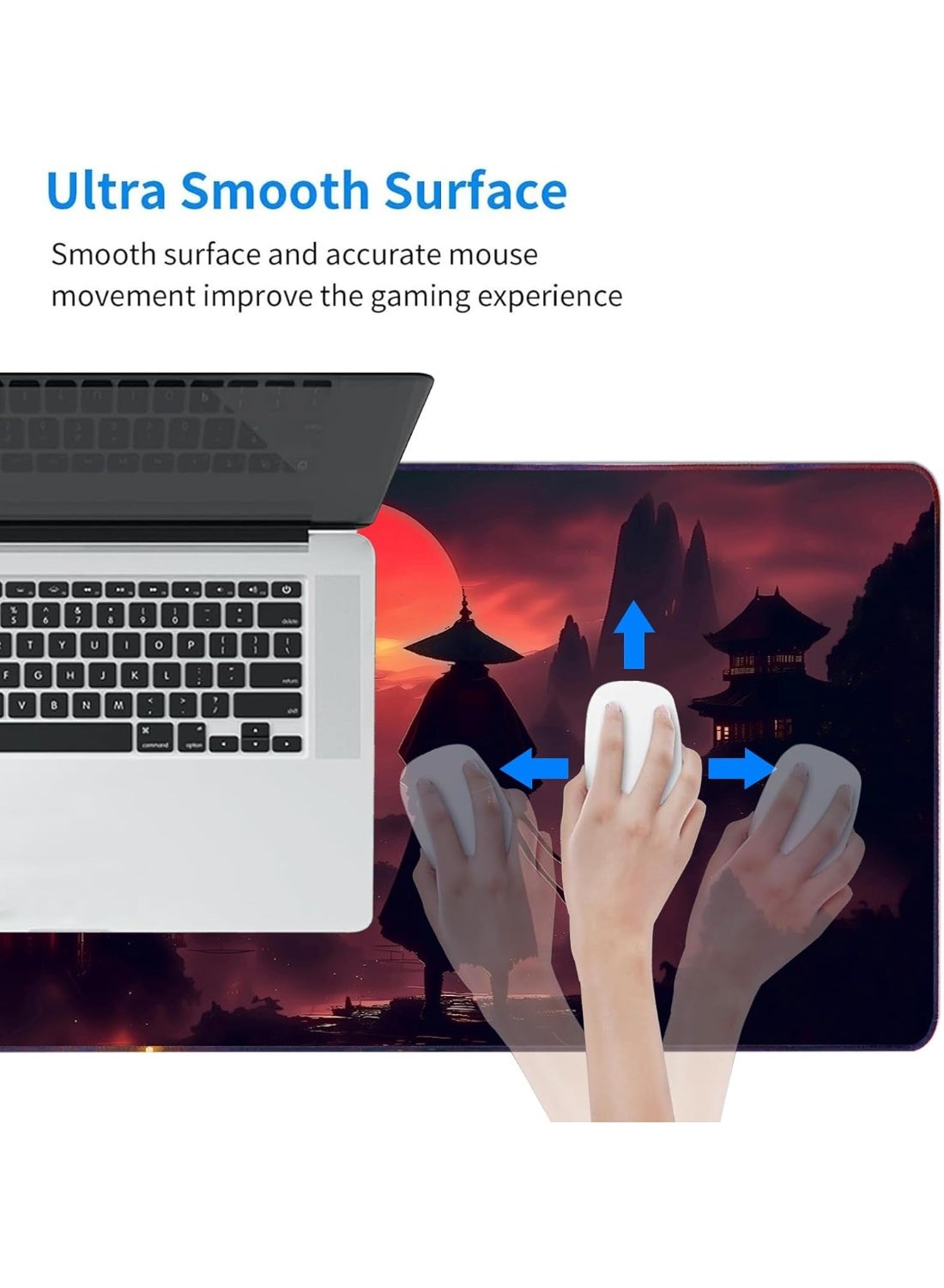 Moonlight Japanese Samurai Anime Mouse PadExtended Gaming Mouse Pad with Stitched Edges 70×30cm XL Desk Mat for Gaming, 
