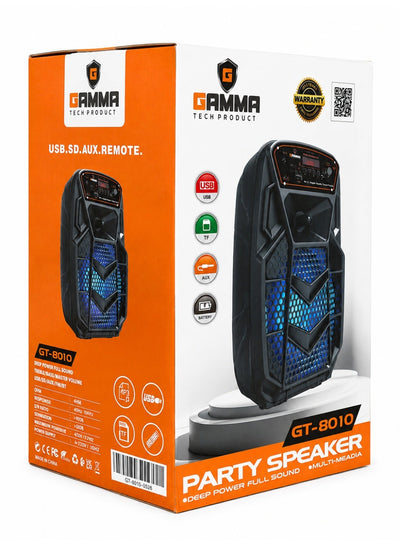 GT-8010 Portable Bluetooth Party Speaker, Wireless Speaker with Powerful Sound, Colorful LED Lights, USB, TF Card & AUX 