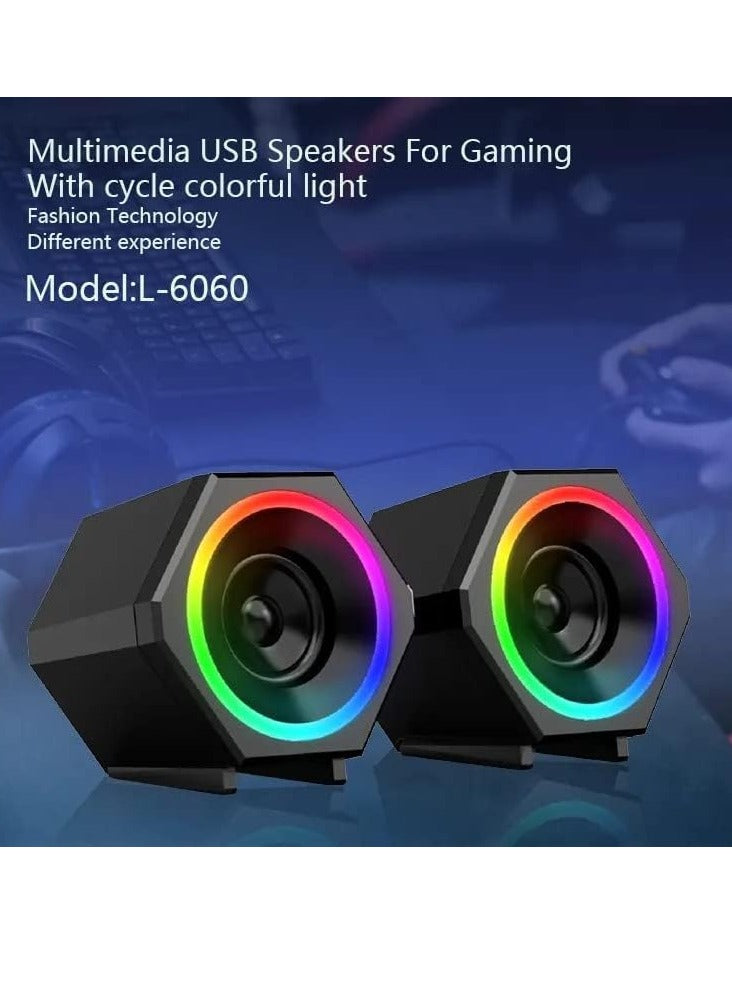 Kisonli Music Speaker For Gaming RGB colorful lights, stereo sound, good quality, can connect pc, laptop, mp3, mp4 , l-6060