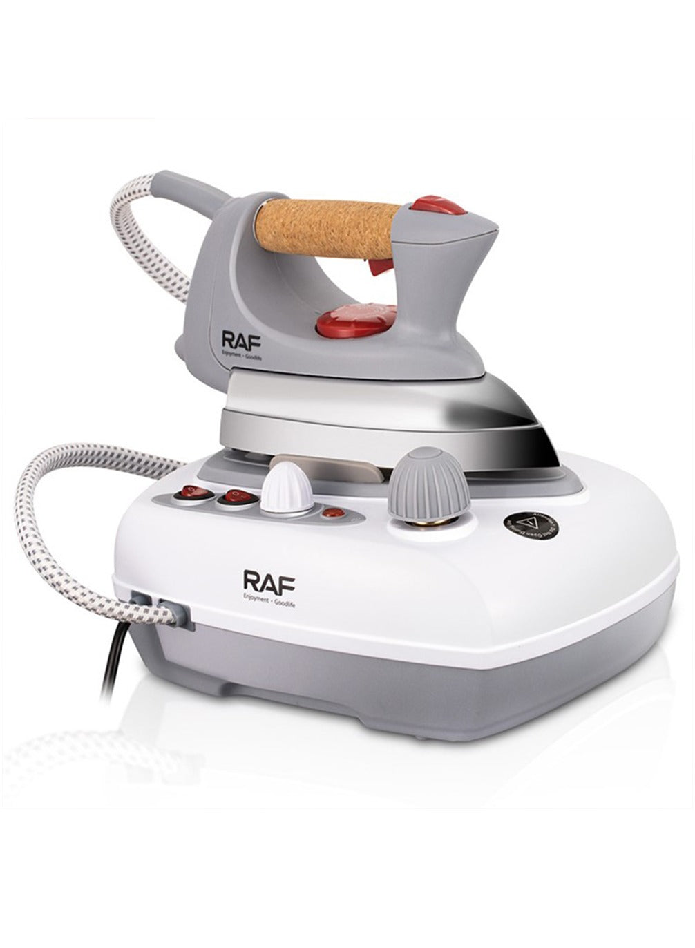 RAF Steam iron with a separate boiler base, to control the iron temperature, with a power of 2000 watts, and to facilitate ironing clothes, capacity of 700 ml, model R.1254, white