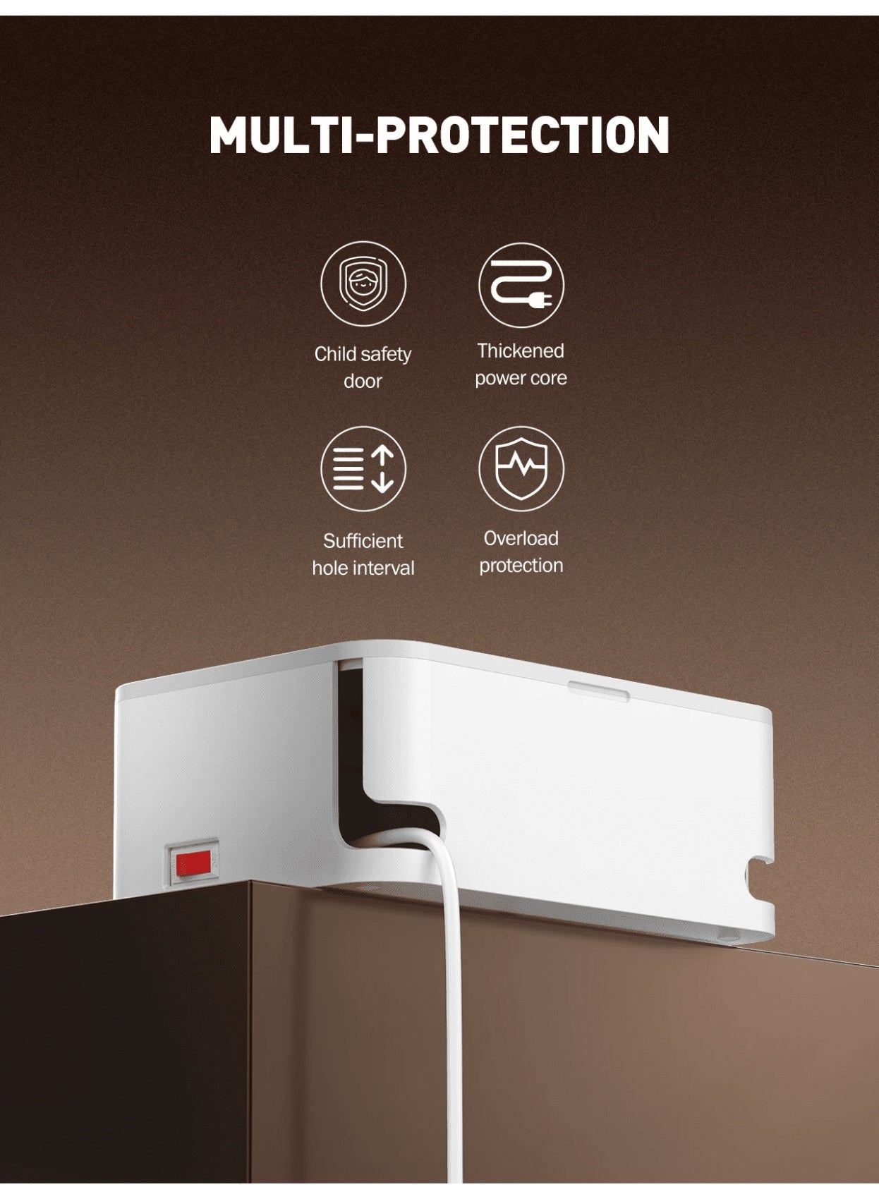 SN5310 2500W Power Strip with Cable Management Box, Desktop Extension Socket, Built-In Power Outlet Organizer, Compact S