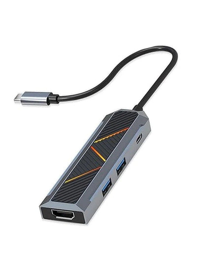 4 in 1 USB-C Hub with 4K 60Hz HDMI Splitter, 100W PD Charging, 2X USB-A 3.0 5Gbps, RGB Lighting, Aluminum Build Docking 