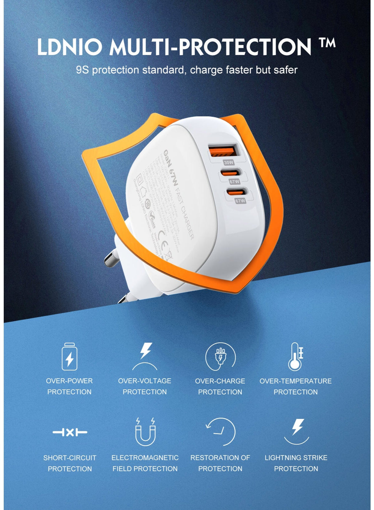 Q3611 Super Fast Charger 67W with 3 Ports (PD + QC 3.0), High Power Output for Smartphones, Tablets & Laptops, Rotatable