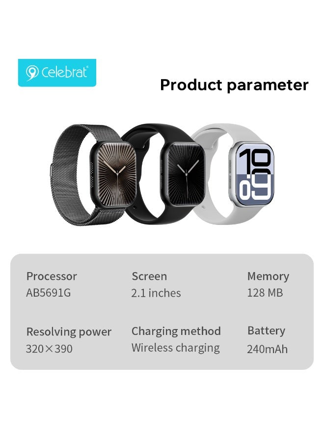 SW-11 Smart Watch with 2.01" HD Display, Bluetooth Calling, 3 Interchangeable Watch Bands, Heart Rate & Sleep Monitor, M