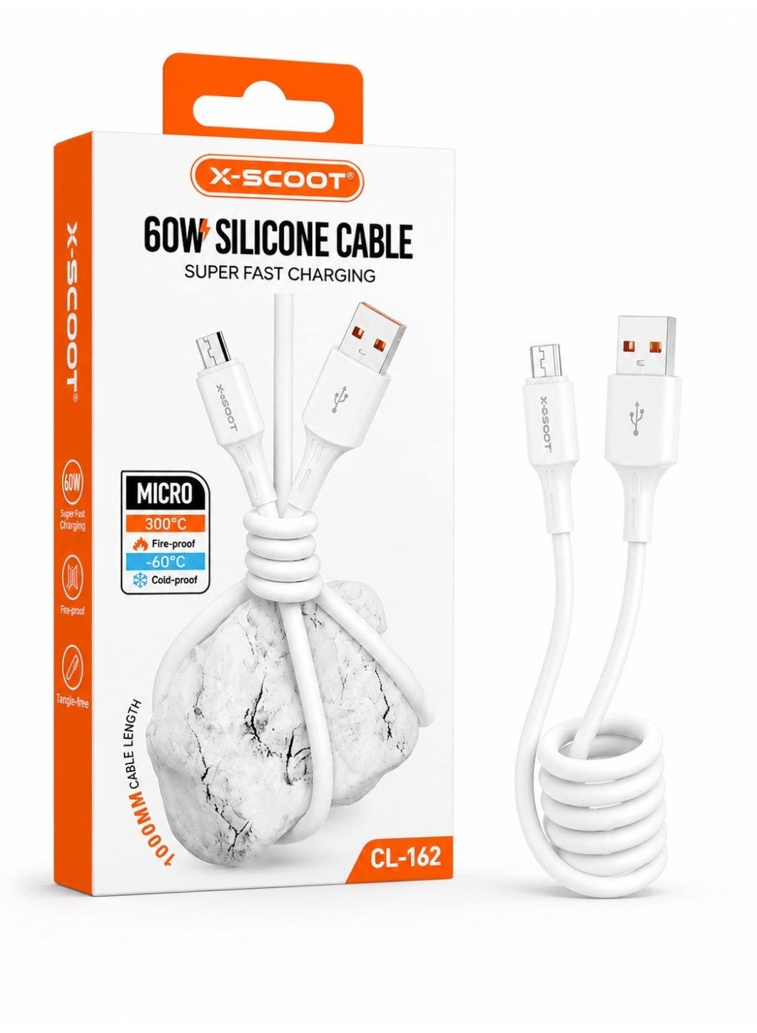 CL-162 60W USB-A to Micro USB Silicone Fast Charging & Data Cable, 1M Soft Flexible Cord, High-Speed Sync, Fireproof Dur