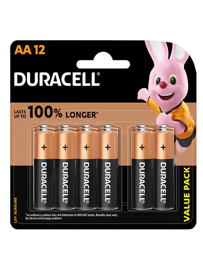 Duracell 12-Piece Superior Nylon Top Closure Type AA Alkaline Batteries Multicolour ( Longer 100% )