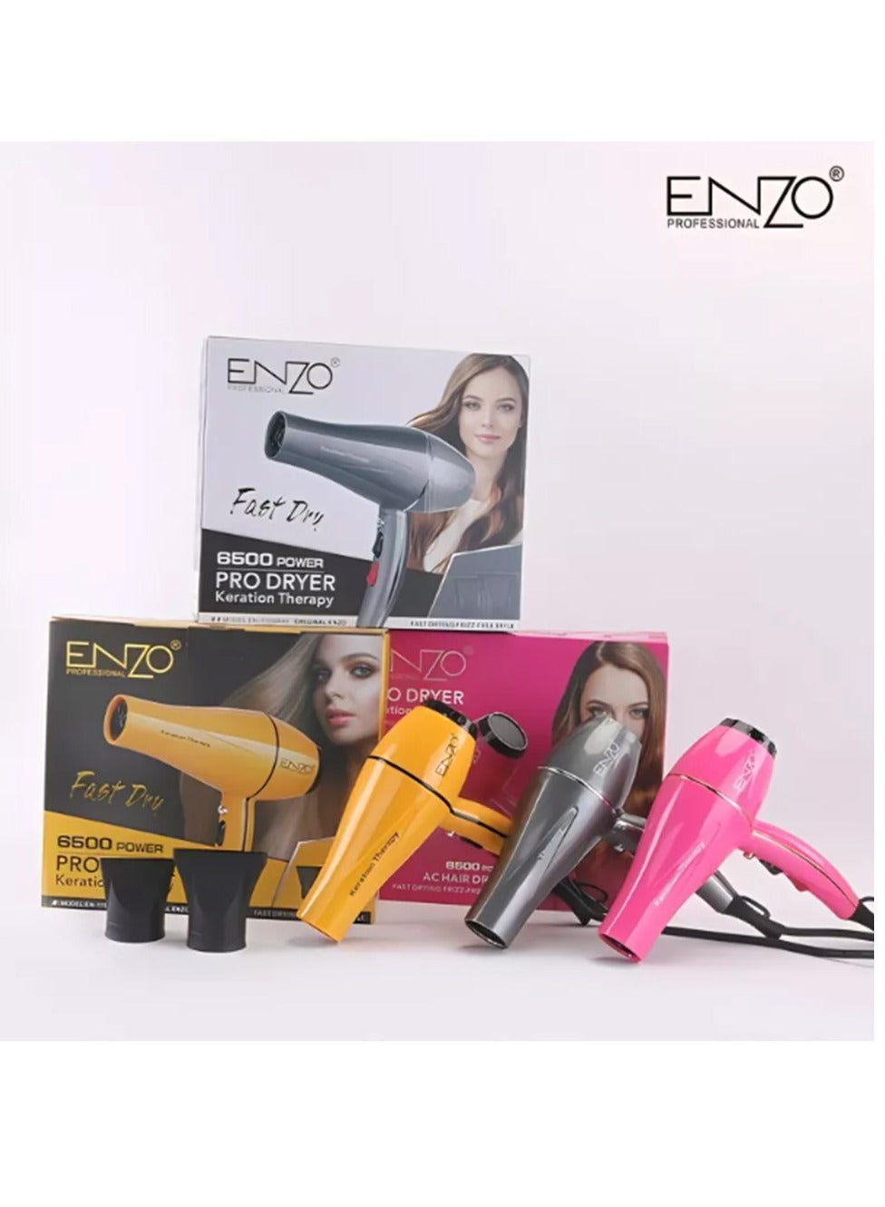 ENZO Professional Hair Dryer 1845W , High Power Home Hair Styling Tool , Yellow