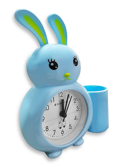 Charming small cartoon alarm clock, suitable for office decor, special gift, bedroom decor, cute rabbit-shaped design with a pen holder, in cheerful Blue color to suit everyone