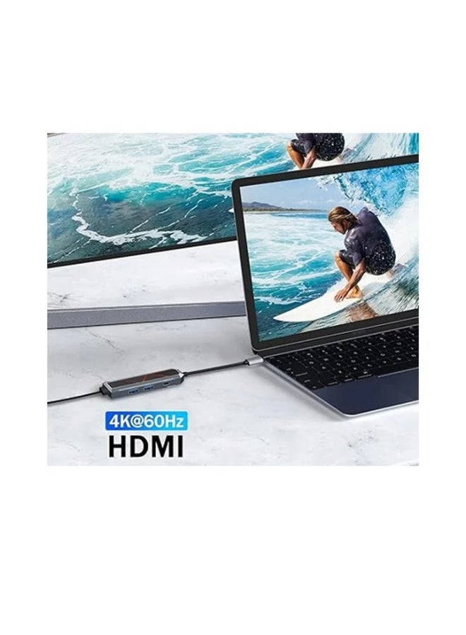 4 in 1 USB-C Hub with 4K 60Hz HDMI Splitter, 100W PD Charging, 2X USB-A 3.0 5Gbps, RGB Lighting, Aluminum Build Docking 
