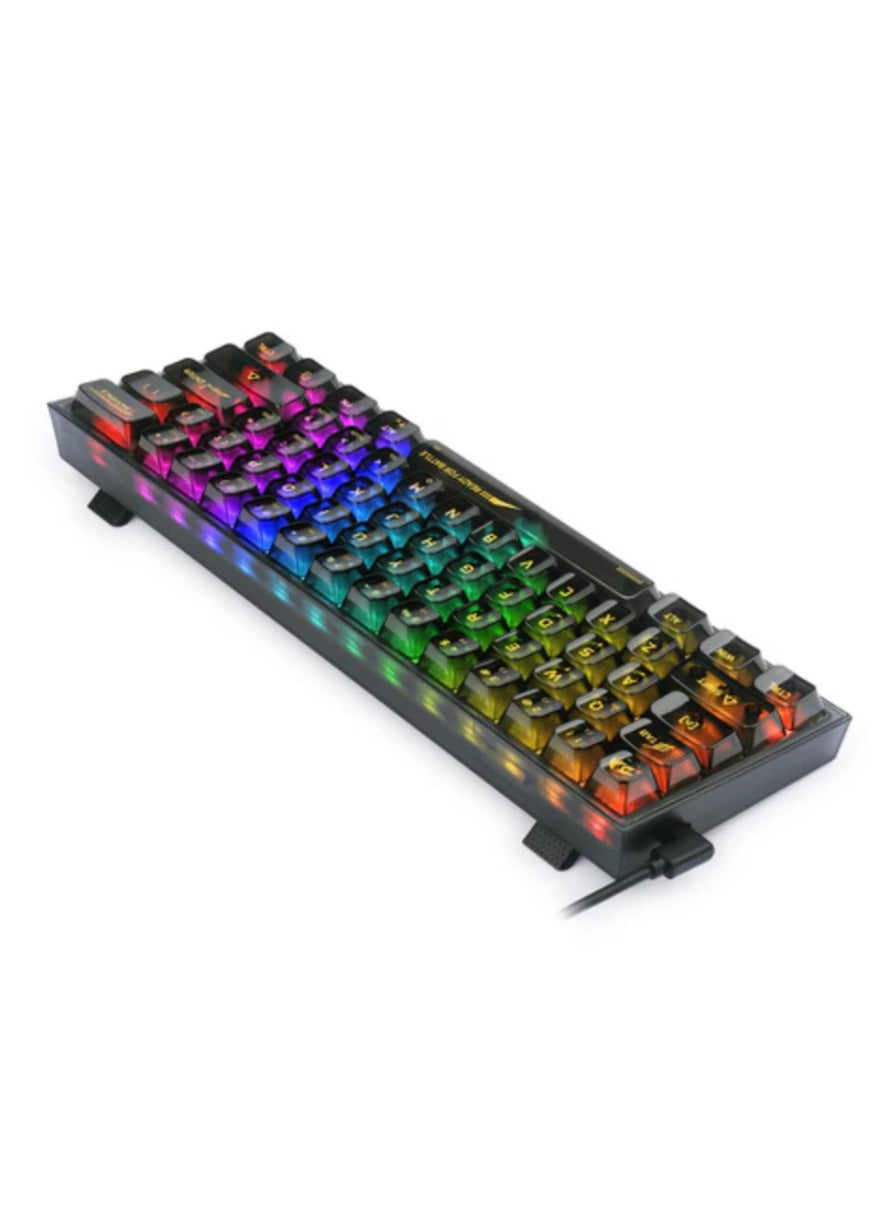 REDRAGON K617CTB-RGB 60% Wired RGB Gaming Keyboard, 61 Keys Compact Full-Transparent Mechanical Keyboard