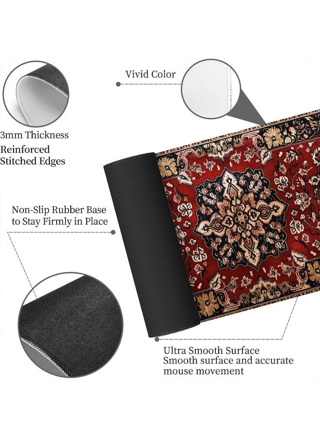 Bohemian Gaming Large Mouse Pad Retro Boho Red Mousepad Large Gaming Mouse Pad Laptop Keyboard Mat Non-Slip Rubber Base 