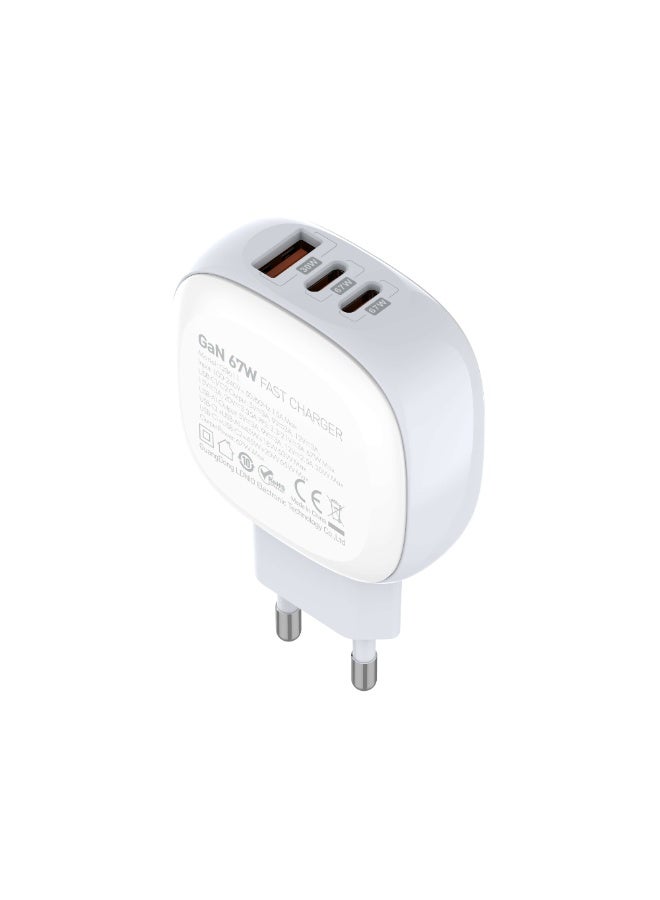 Q3611 Super Fast Charger 67W with 3 Ports (PD + QC 3.0), High Power Output for Smartphones, Tablets & Laptops, Rotatable