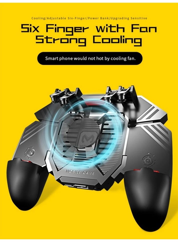 Mobile Gaming Controller With Cooling Fan, 6 Finger Trigger Design, Rechargeable 1200mAh Battery, Ergonomic Phone Gamepa
