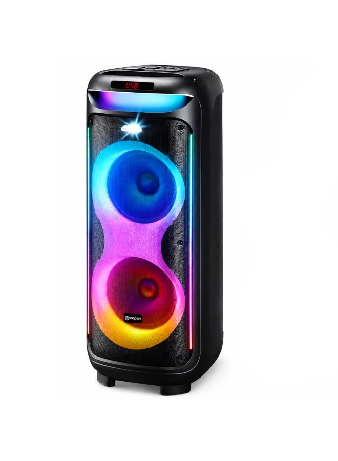 V-1175 Double 10-Inch Bluetooth Party Speaker, Powerful Bass, Dynamic LED Lights, Karaoke Speaker with Dual Microphone &