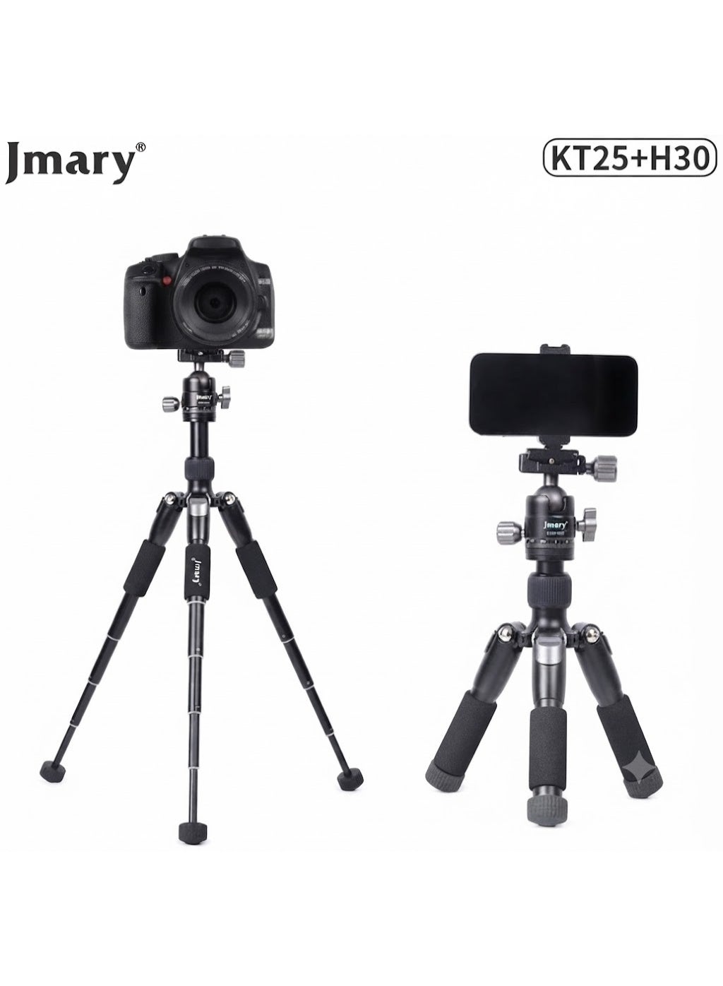 Professional Extendable Aluminum Tripod Stand KT25+H30 with Adjustable 5 Sections, Max Height 51.5cm, Portable & Sturdy 