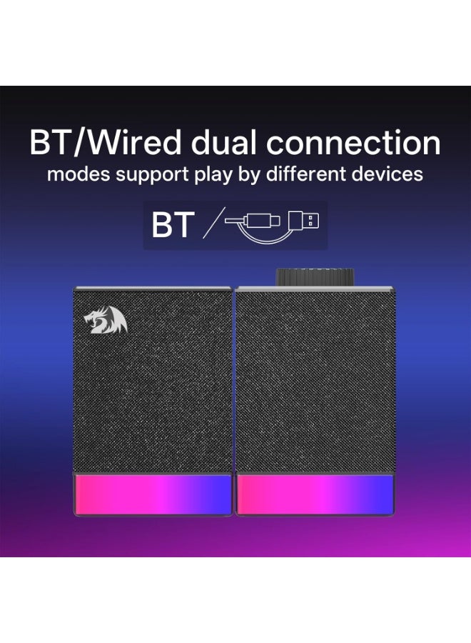 Rgb Computer Speaker 2.0 Stereo Sound System With Bluetooth 5.3 And Usb Connectivity Gaming Speakers For Pc Laptop Deskt