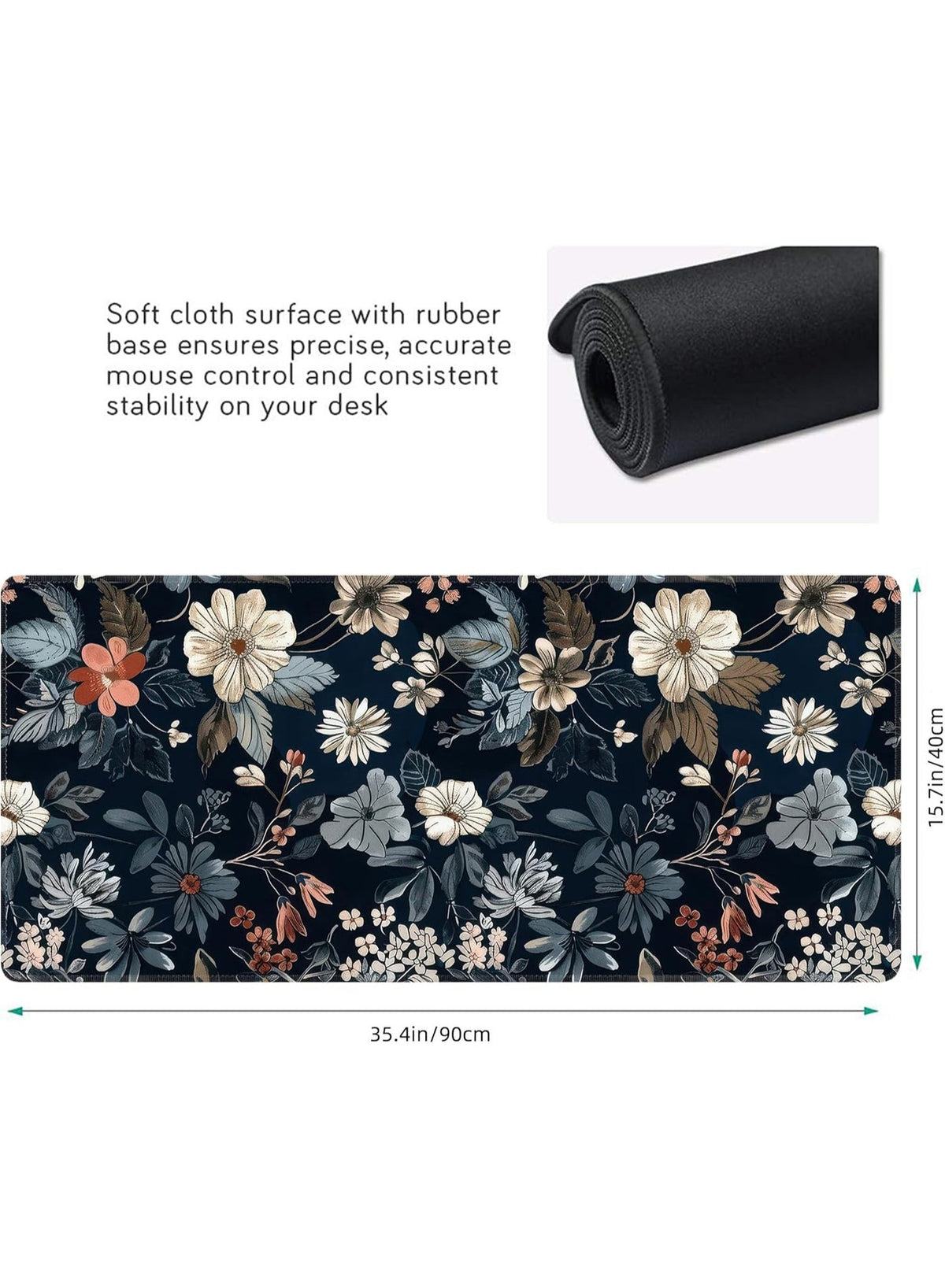 Dark Flower Mouse Pad Extended Gaming Mouse Pad with Stitched Edges 80×30cm XL Desk Mat for Gaming, Office, Keyboard, Mo