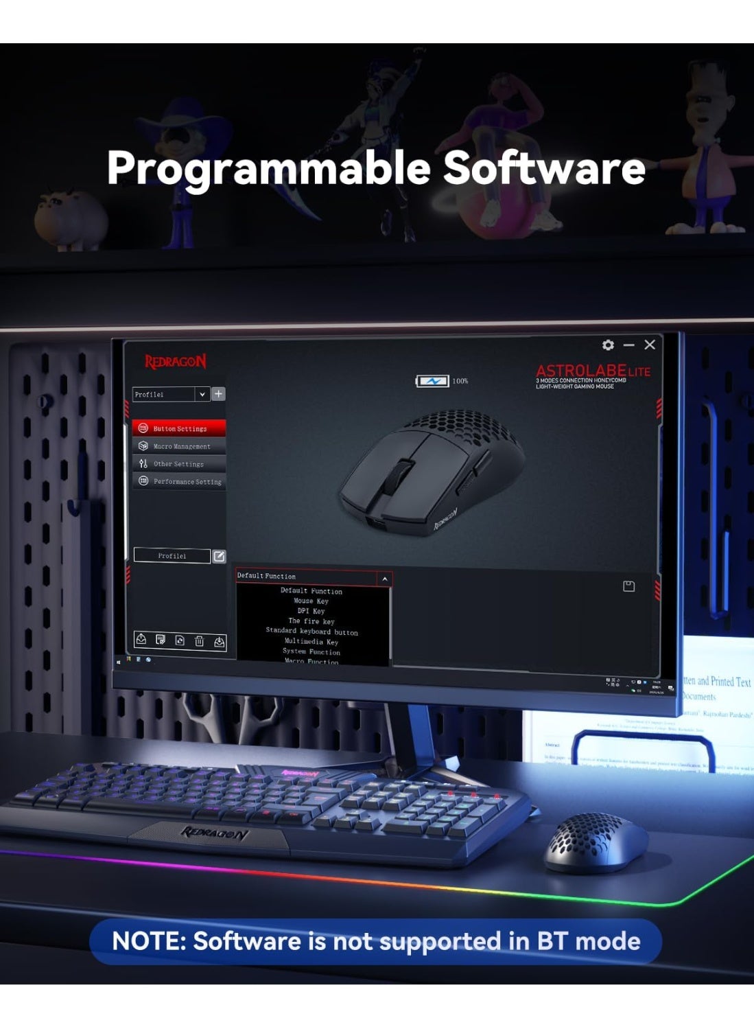 ماوس جيمنج لاسلكي Redragon M725 Astrolabe Lite أسود بهيكل Honeycomb ووزن 49 جرام ودقة 10000 DPI