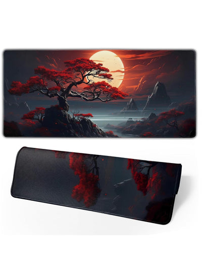Darkness Red Moon Desk Mat Japanese Mouse Pad, Large Japanese Desk Mat, XL Anime Gaming Keyboard Mat, Non-Slip Rubber Ba