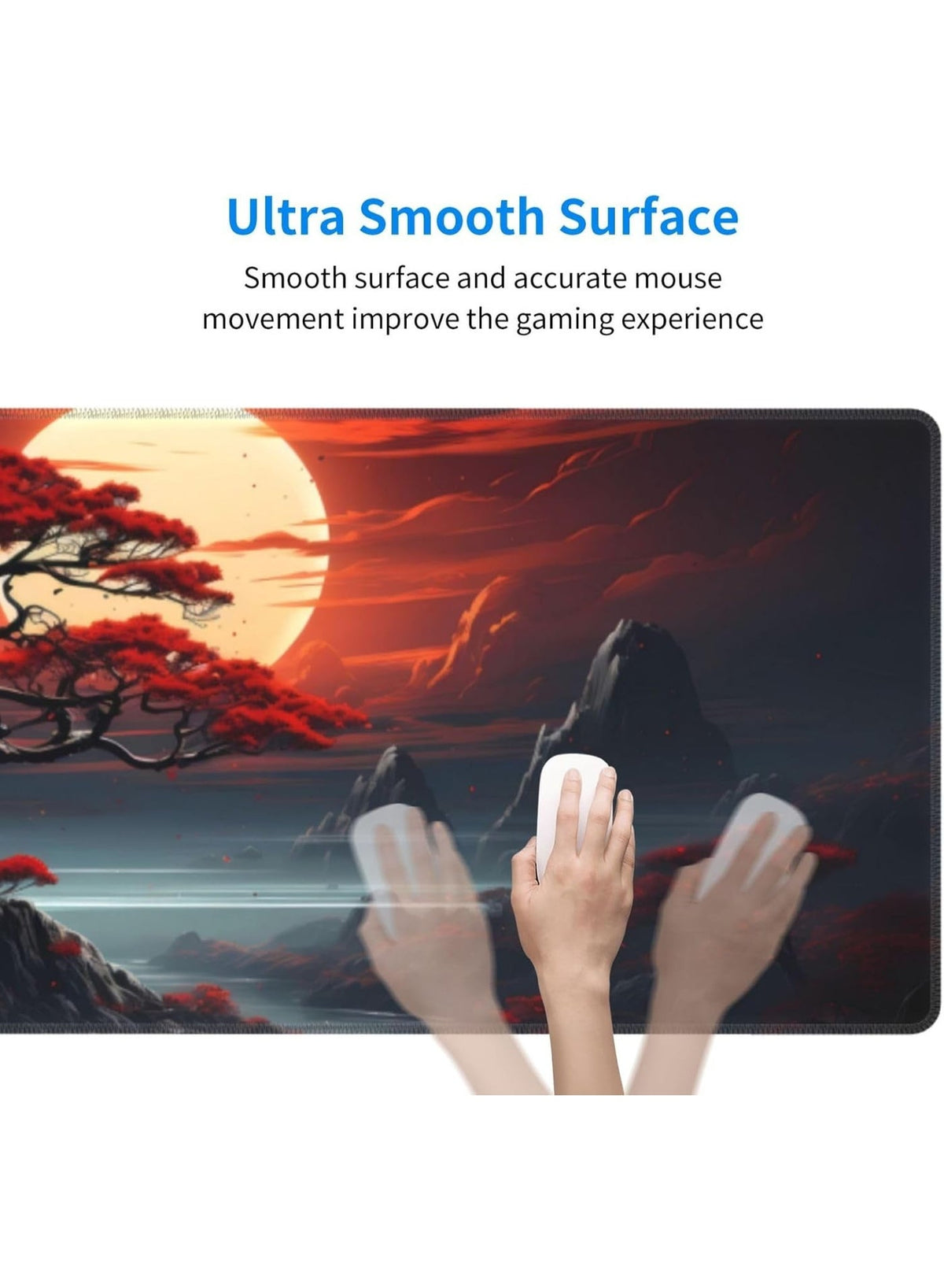 Darkness Red Moon Desk Mat Japanese Mouse Pad, Large Japanese Desk Mat, XL Anime Gaming Keyboard Mat, Non-Slip Rubber Ba