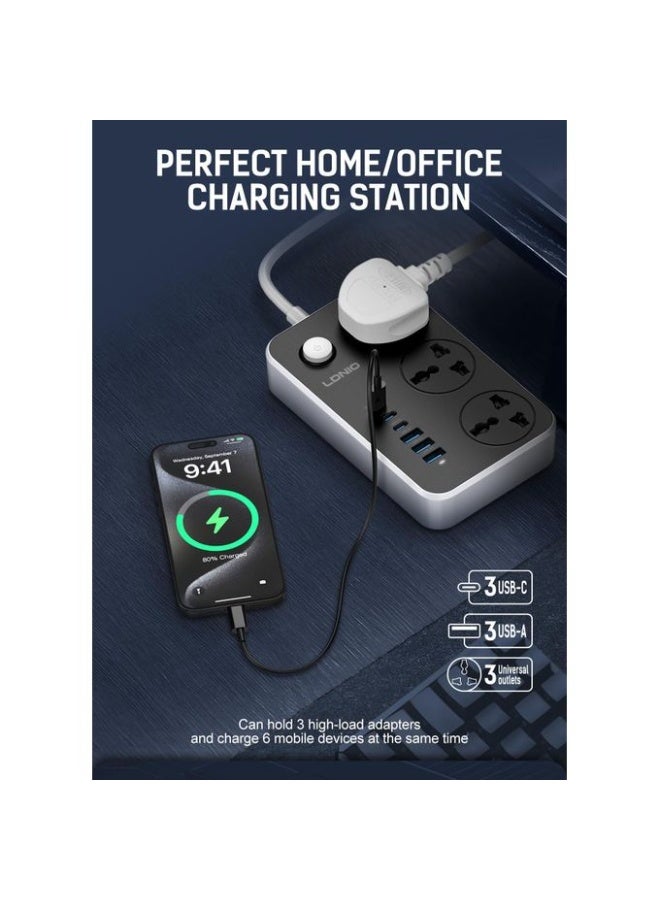 Power Strip Surge Protector with 3 Universal International Socket & Smart 6 USB Charging Ports 3.4A - SC3604