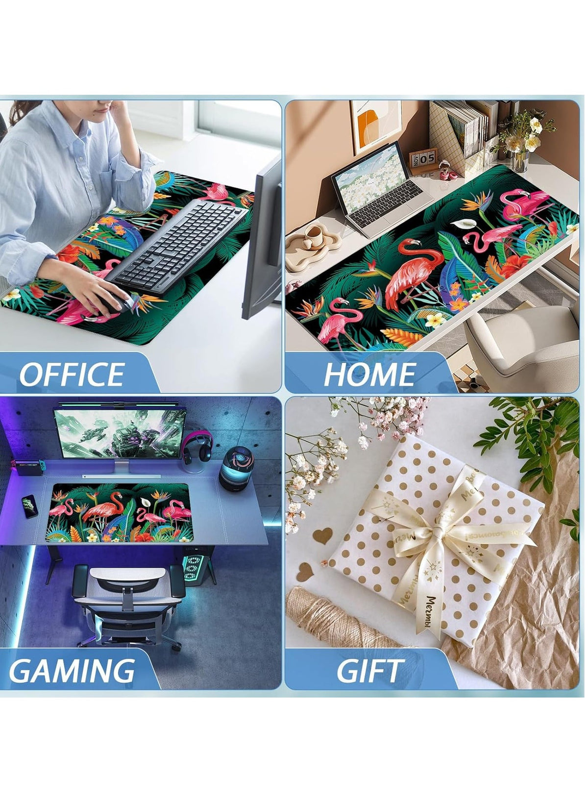 Large Gaming Mouse Pad, Flamingos , Extended Desk Mat, Large Desk Pad for Computer Keyboard, Mouse Pad with Stitched Edg