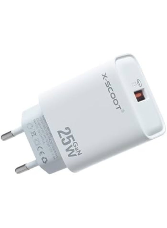 شاحن X-SCOOT CH242 سريع 25W مع كابل Micro USB أبيض