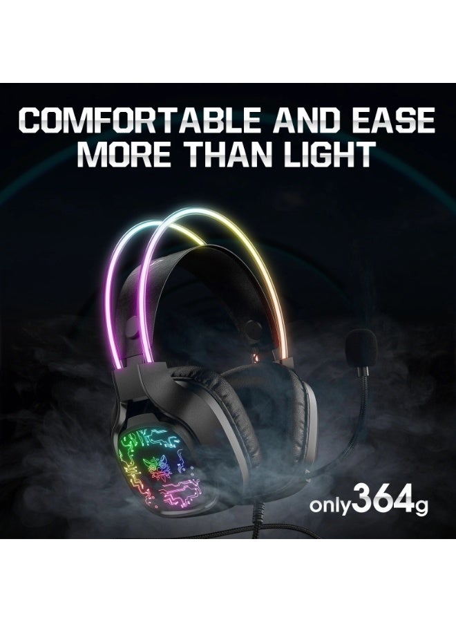 X22 RGB Gaming Headphones, Over-Ear Headset with Microphone, Noise Reduction, Volume Control, LED Light, Durable & Comfo
