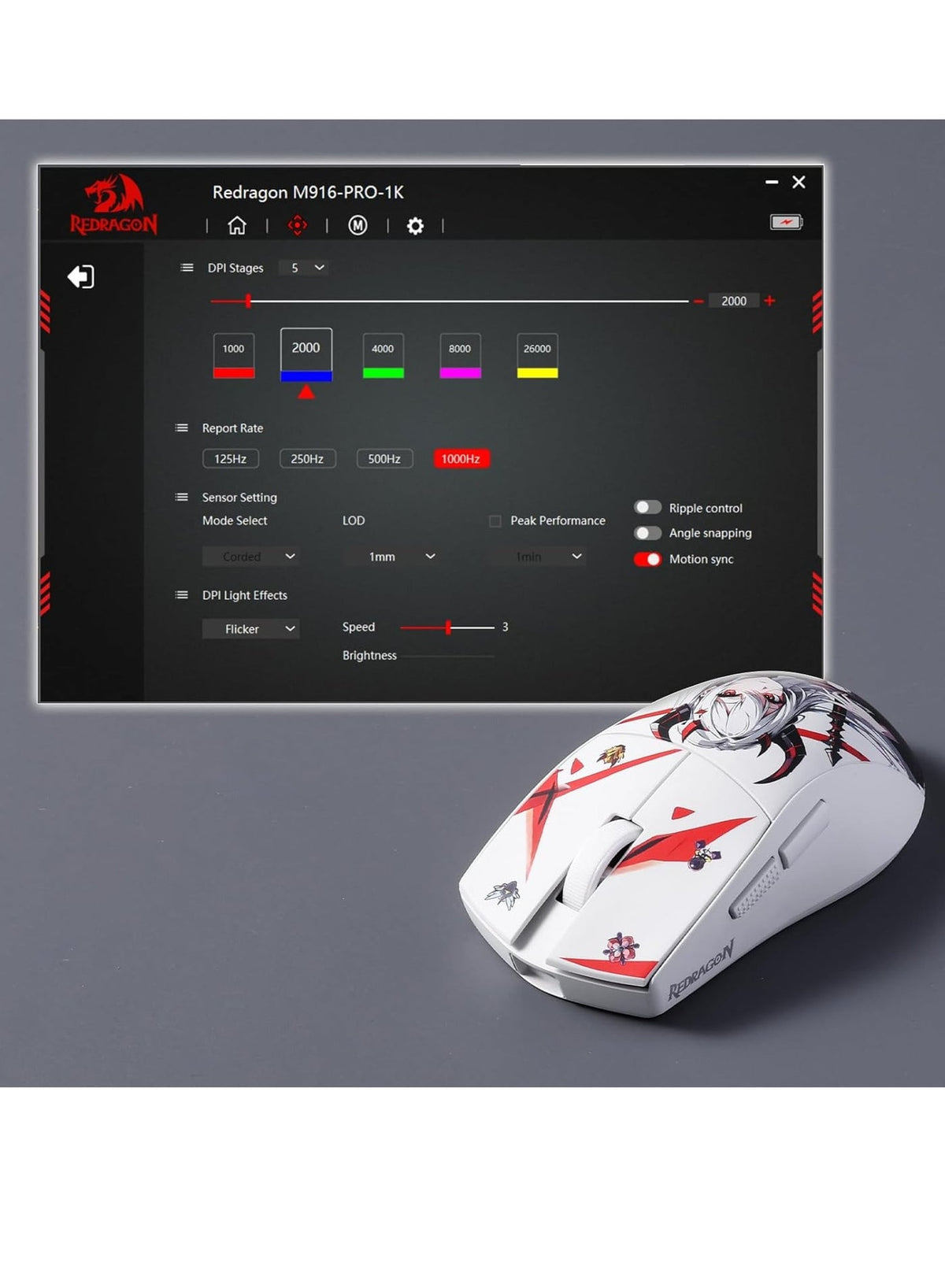 K1NG PRO M916AK-PRO 3-Mode Wireless Gaming Mouse, 49G Ultra-Light 26K DPI Gamer Mouse w/Ergonomic Natural Grip Build, Fu