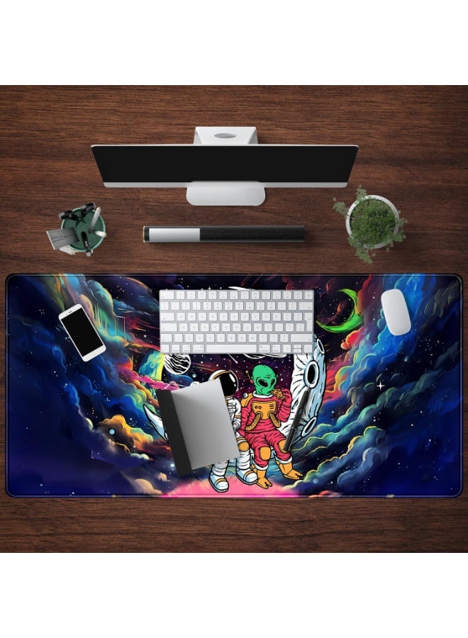 Funny Space Mouse Pad Desk Mat Astronaut Alien Large Gaming Mouse Pads Anime Desk Pad Mousepad XXL Cool Trippy Universe 